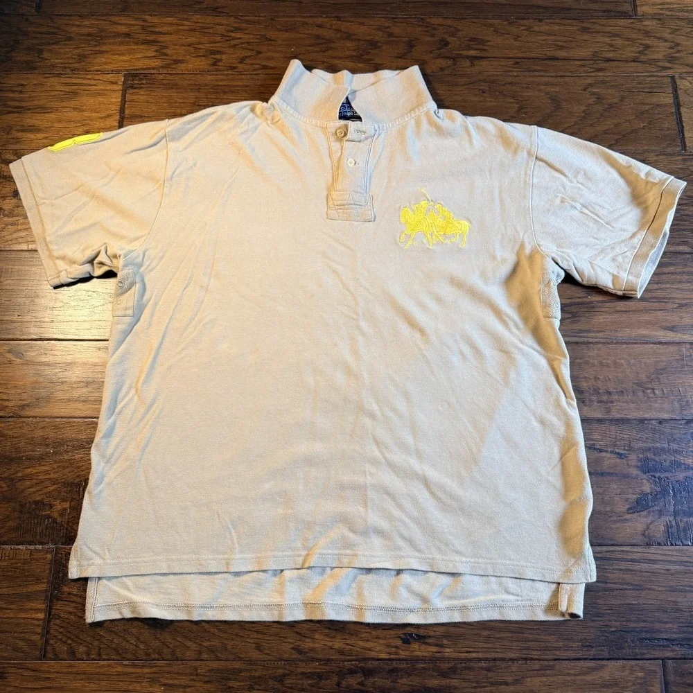 VTG Polo Ralph Lauren Polo Shirt Mens 2XL Custom Fit Double Horsemen 3 Patch USA